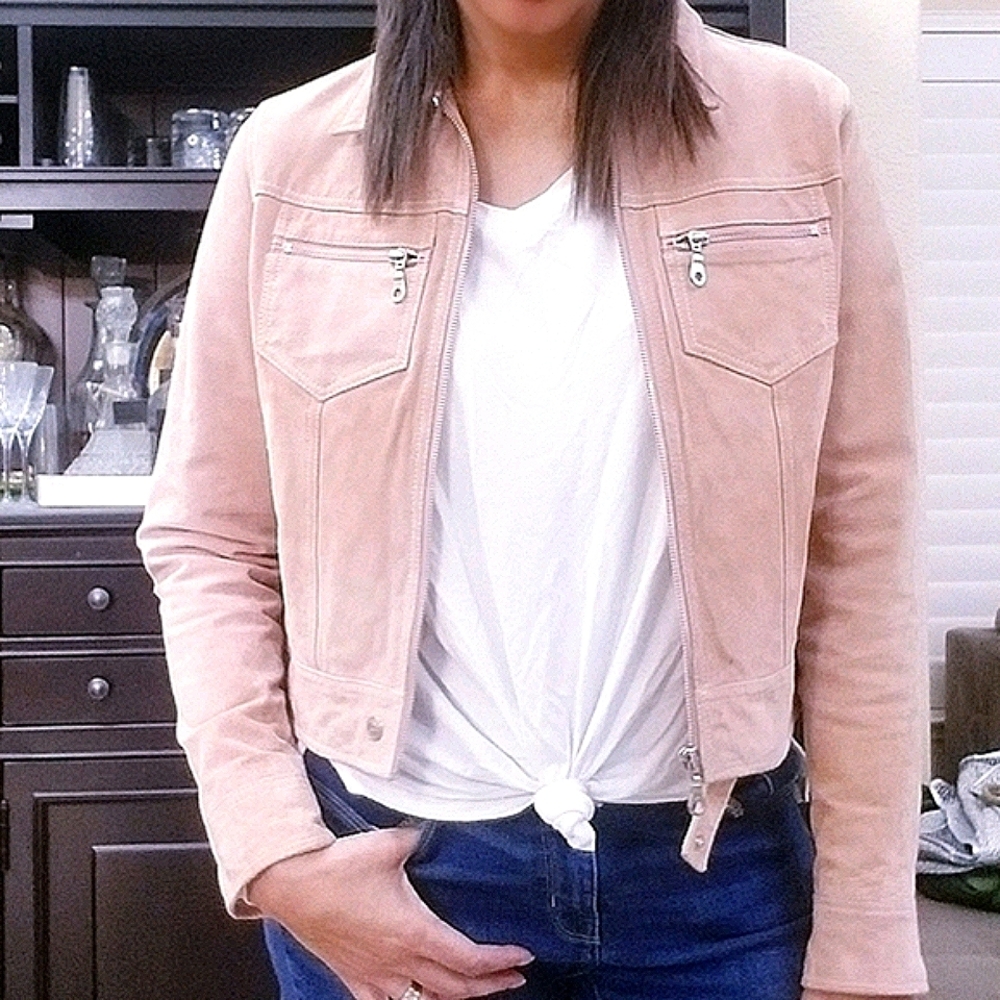 Wilson's Leather Pink Blush Suede Moto Jacket